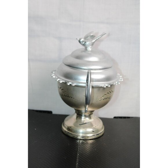 Vintage Silver Sugar Bowl With Lid And Unique Designs - Picture 2 of 9